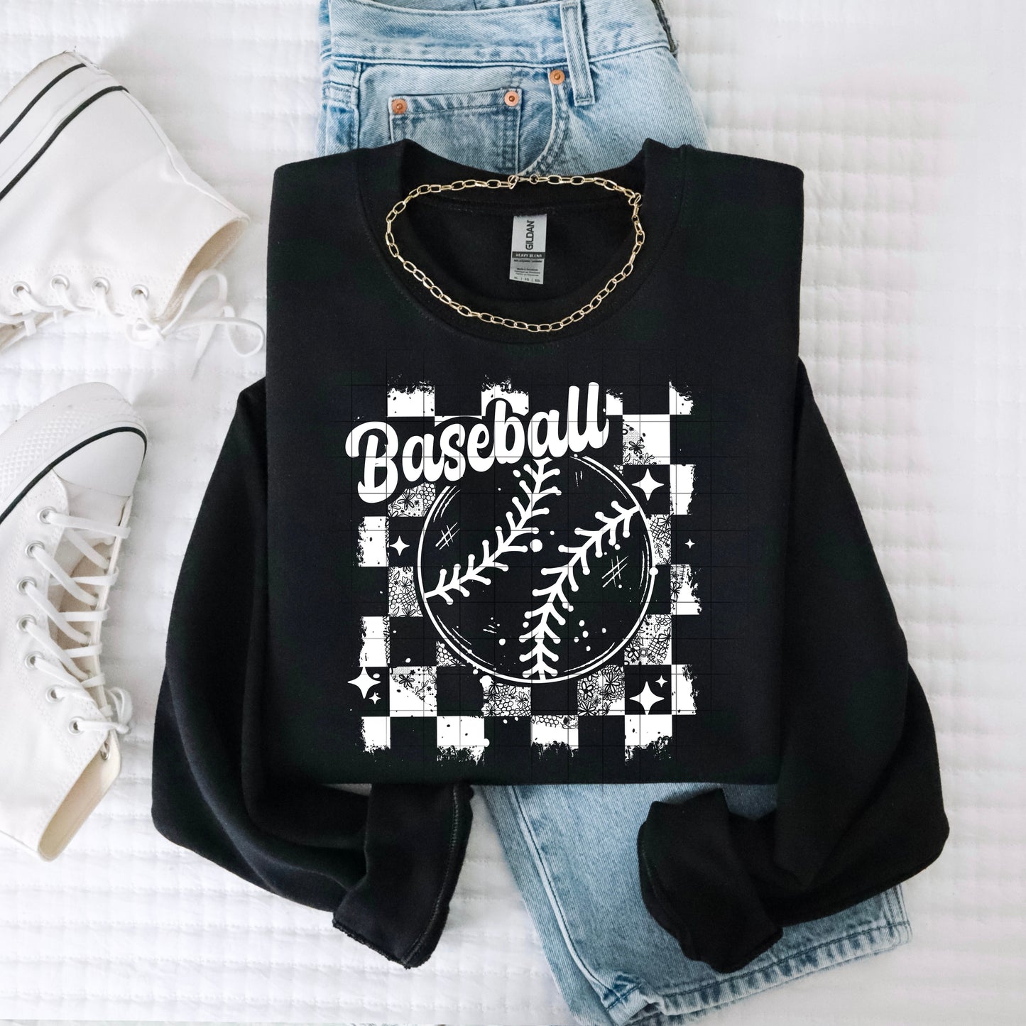 Checkered Baseball tee (White Ink)