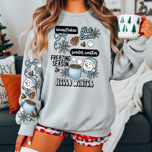 Hello Winter sweatshirt with sleeve designs