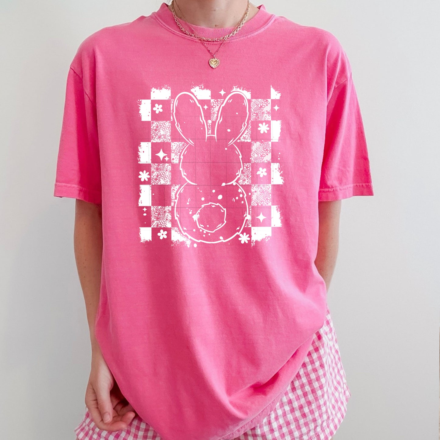 Checker Bunny tee (White Ink)