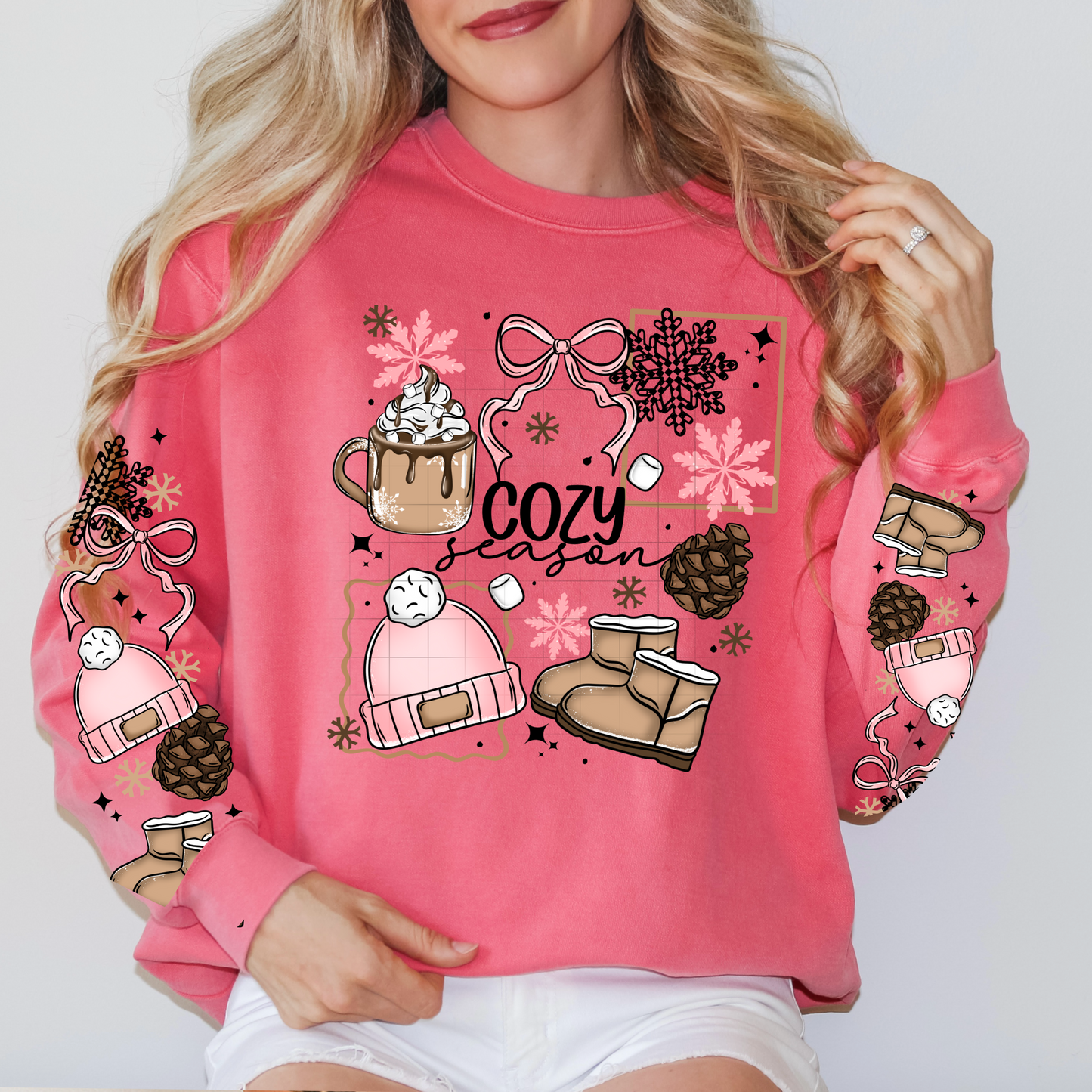 Cozy Season sweatshirt with sleeve designs