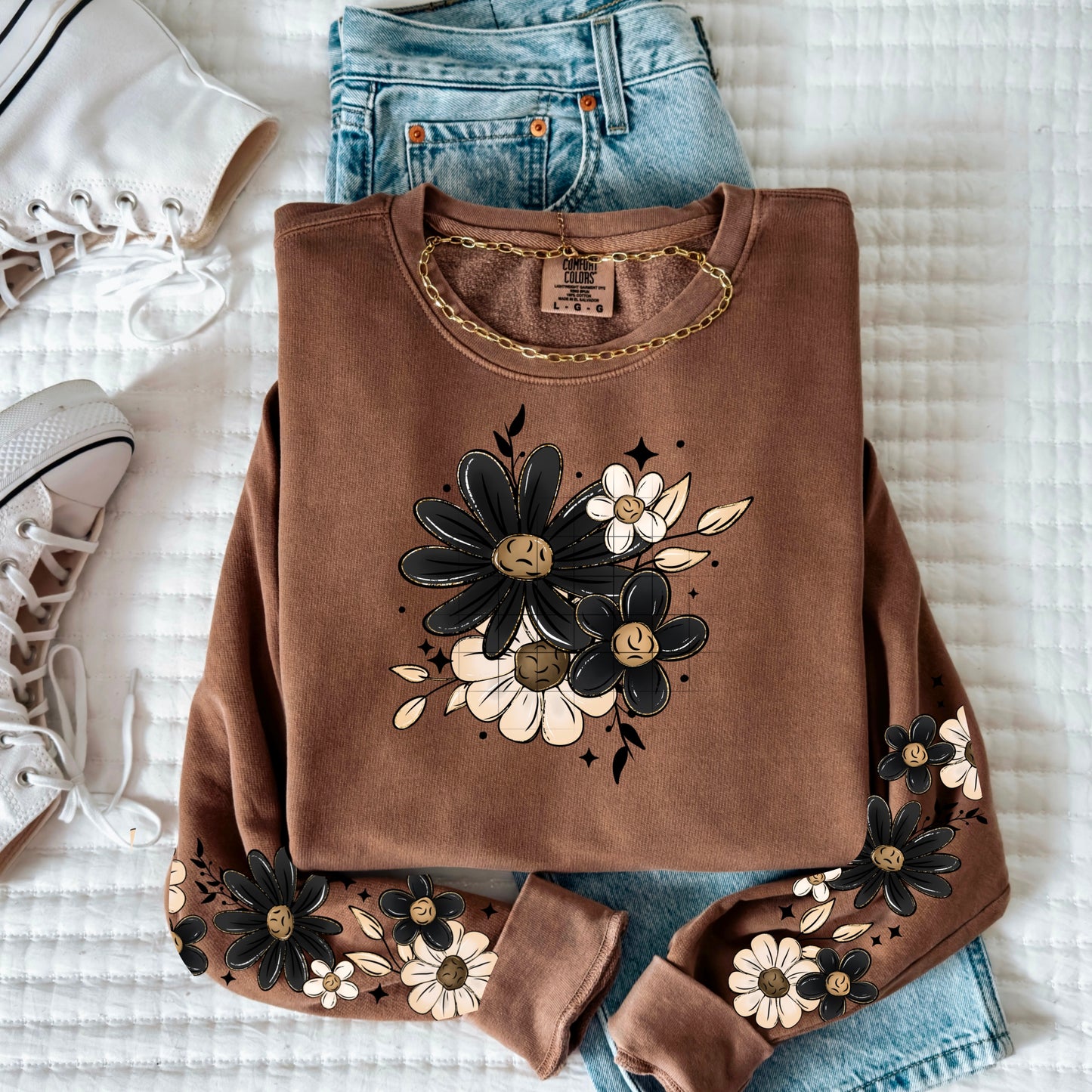Fall Flowers sweatshirt with sleeve designs