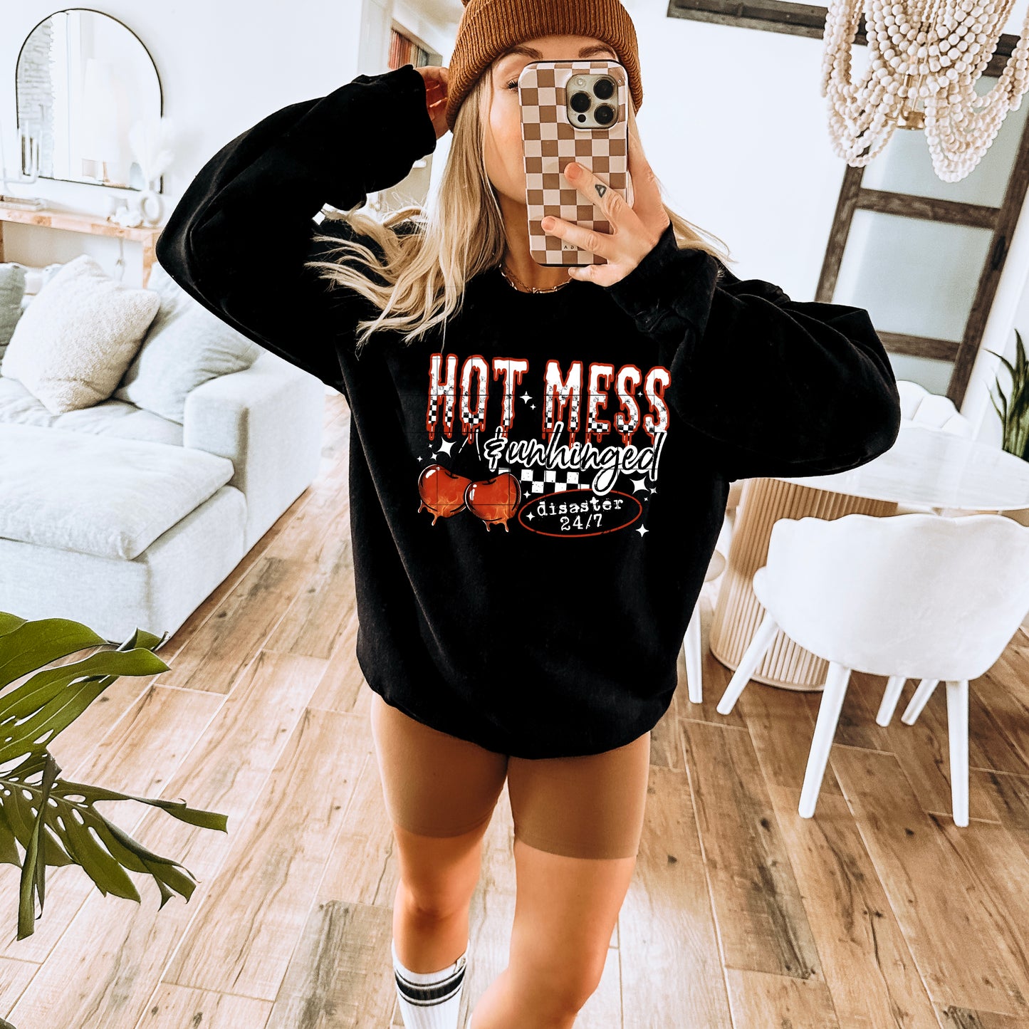 Hot Mess & Unhinged tee (White Ink)