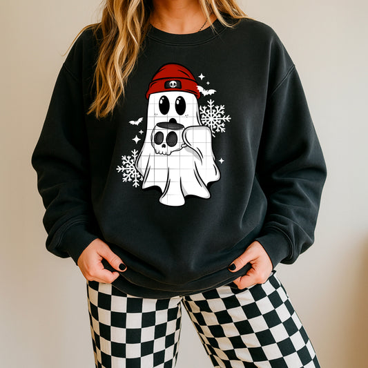 Christmas Ghost tee black snowflakes