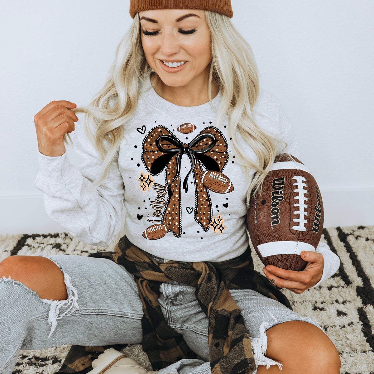Large Football Bow tee