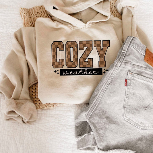 COZY Weather Hoodie Brown Checker