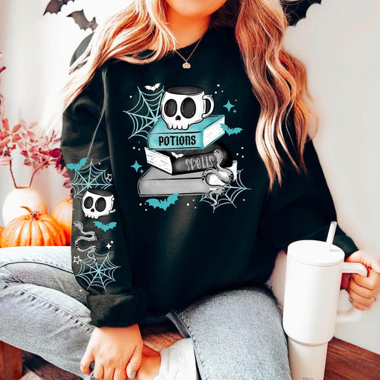 Potions Spells & Books sweatshirt with sleeve designs