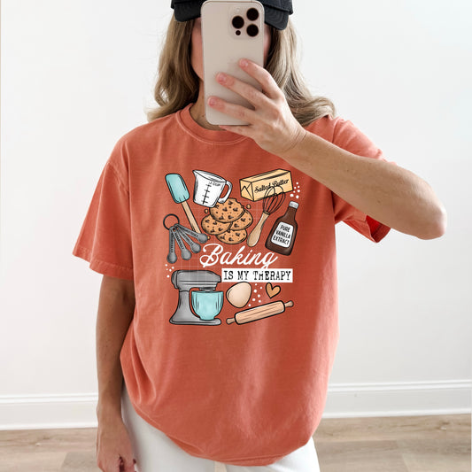 Baking is my Therapy tee (White Ink)