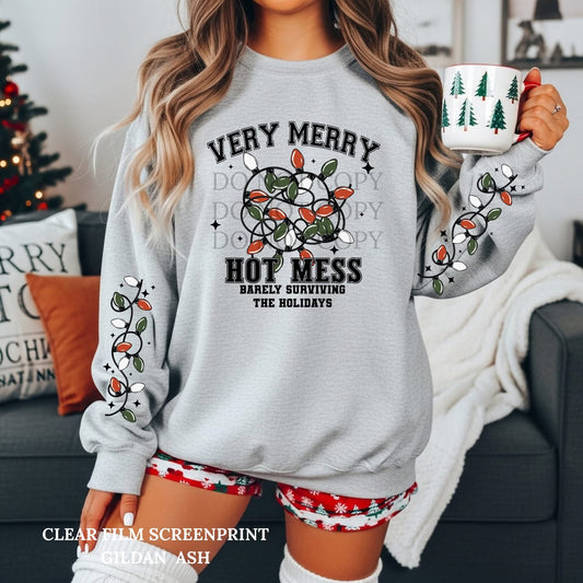 Very Merry Hot Mess sweatshirt with sleeve design (black Ink)