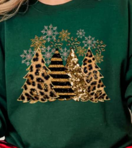 Cheetah & Faux glitter trees tee