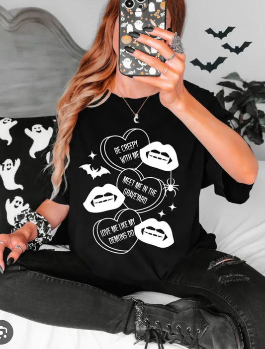 Creepy Valentines Hearts tee (White Ink)