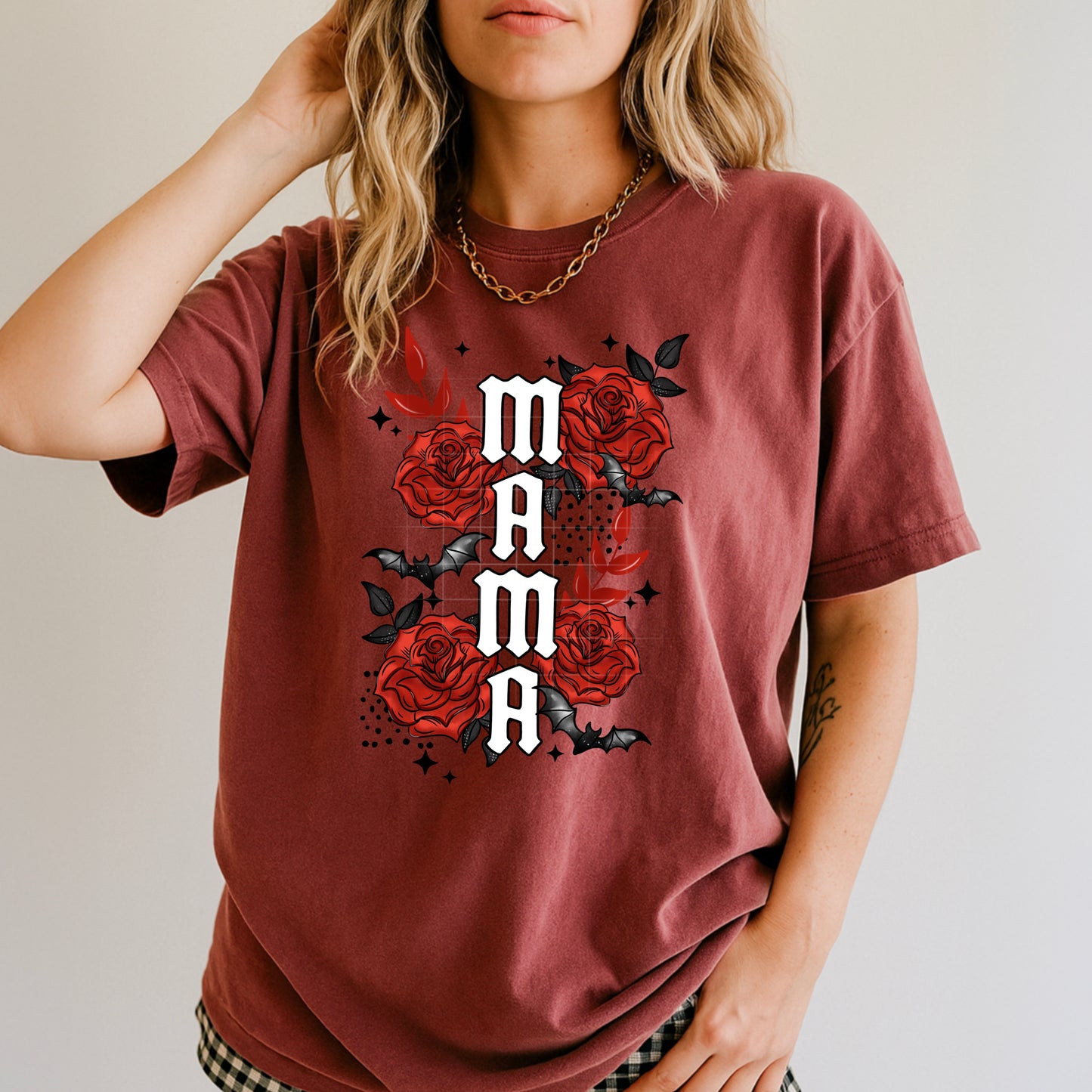 Red Rose Mama tee (White Ink)