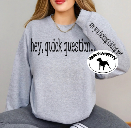 Quick Question sweatshirt with sleeve design