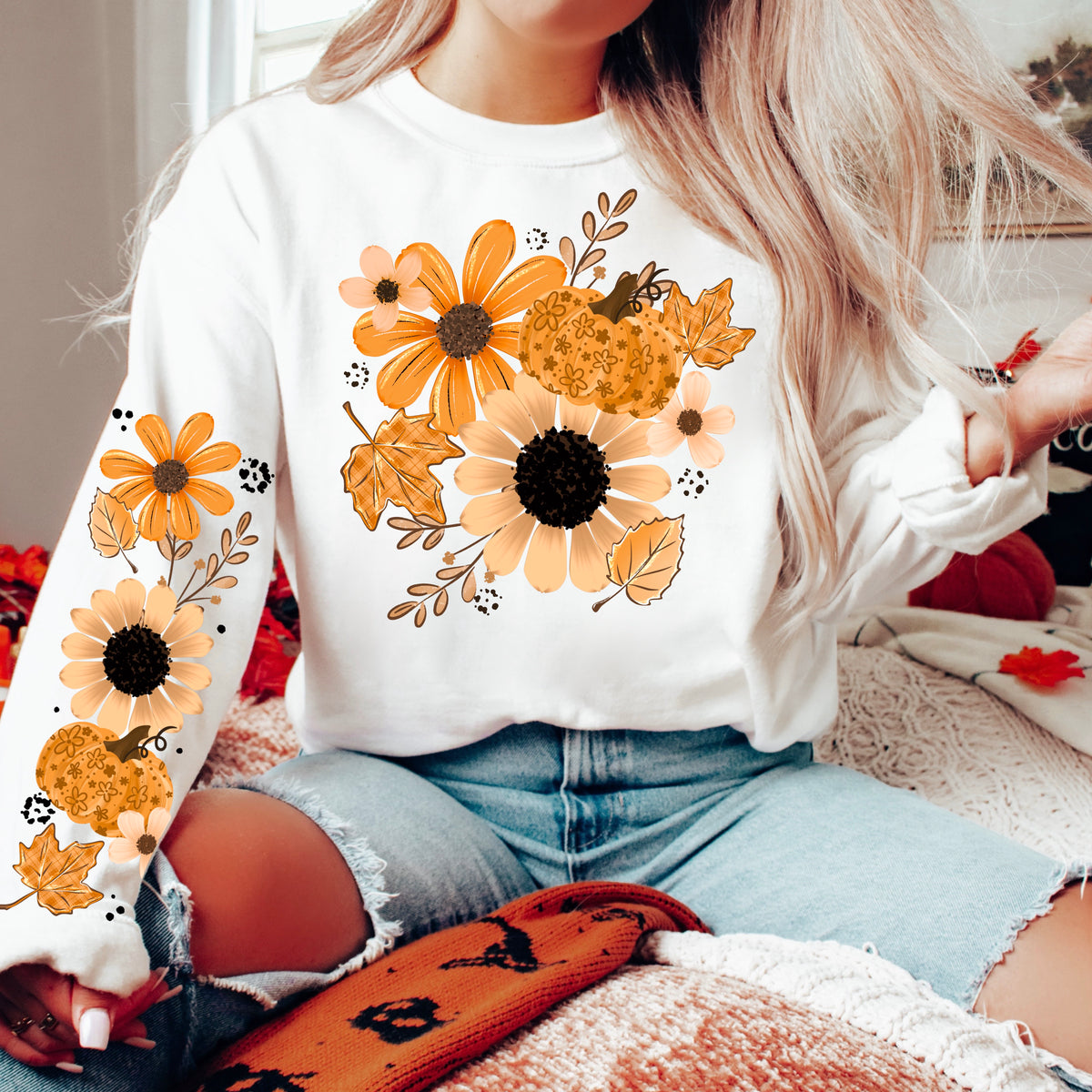 Fall Florals sweatshirt with sleeve designs