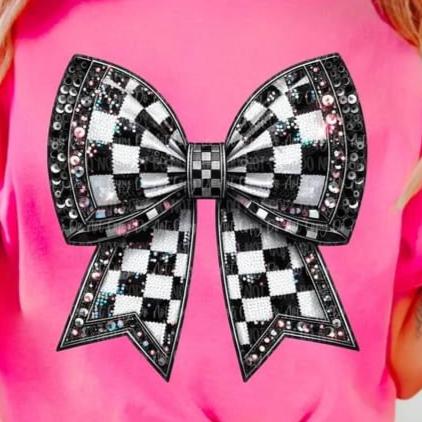 Black & White Checkered Bow tee