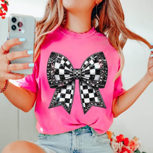 Black & White Checkered Bow tee