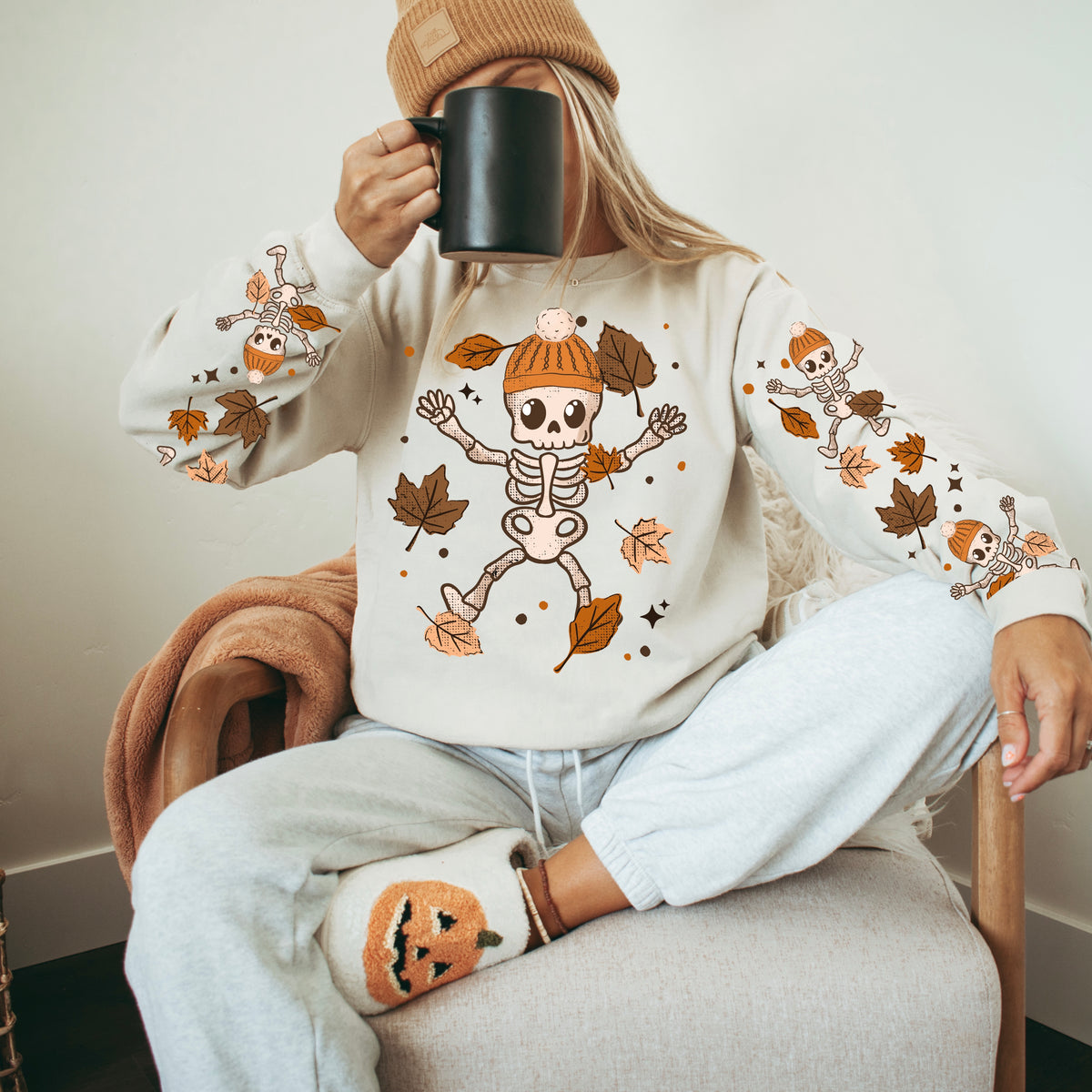 Fall Skellie sweatshirt with sleeve designs