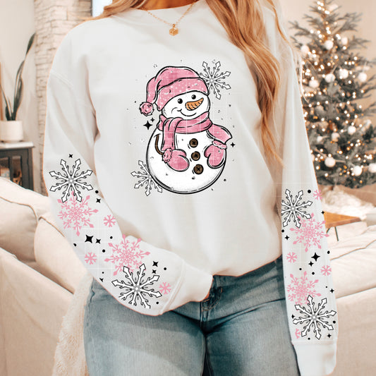 Pink Snowman sweatshirt with sleeve designs
