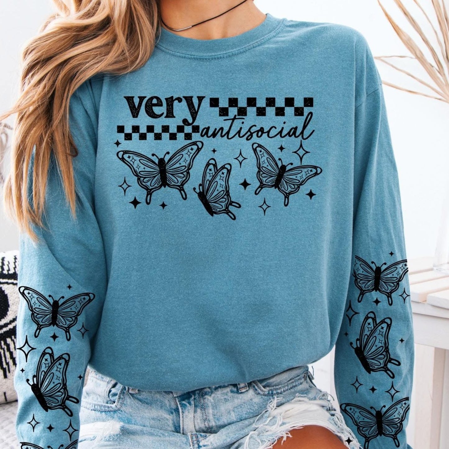 Very Antisocial Butterfly sweatshirt with sleeve design