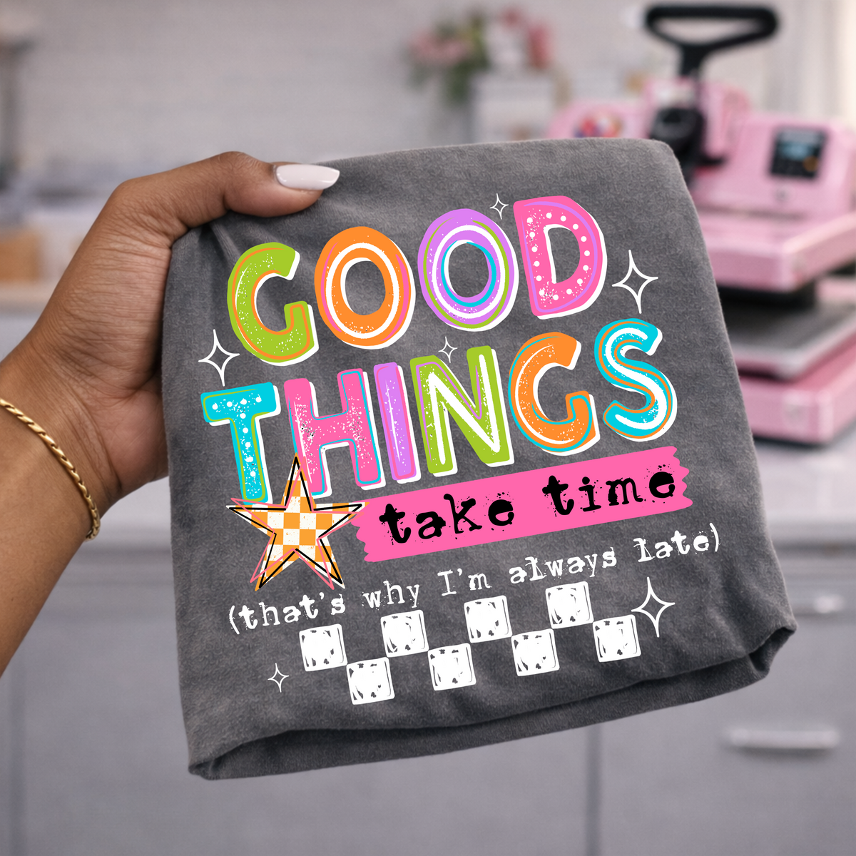 Good Things Take Time tee (White Ink)