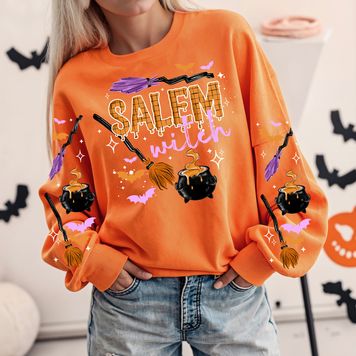 Salem Witch sweatshirt with sleeve designs