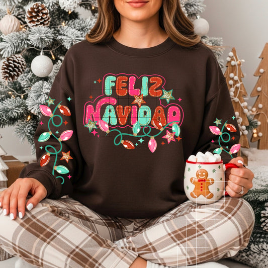 Feliz Navidad sweatshirt with sleeve designs