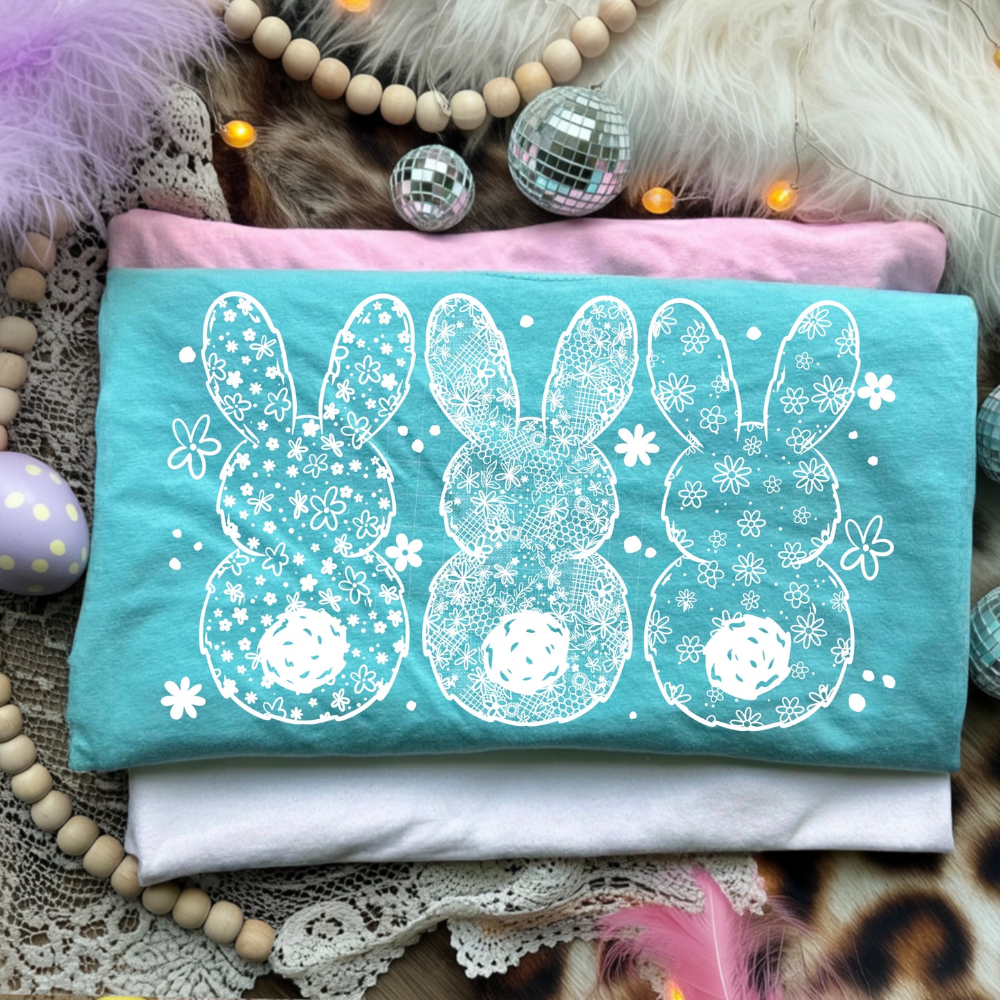 Faux Lace Bunny Trio (White Ink)