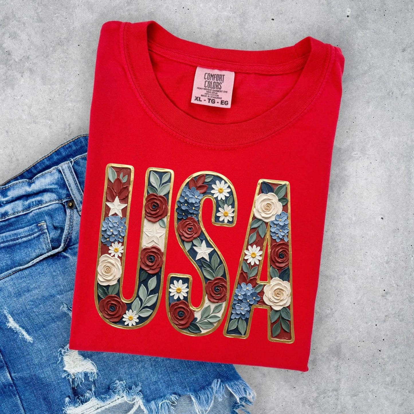Hand painted Floral USA tee