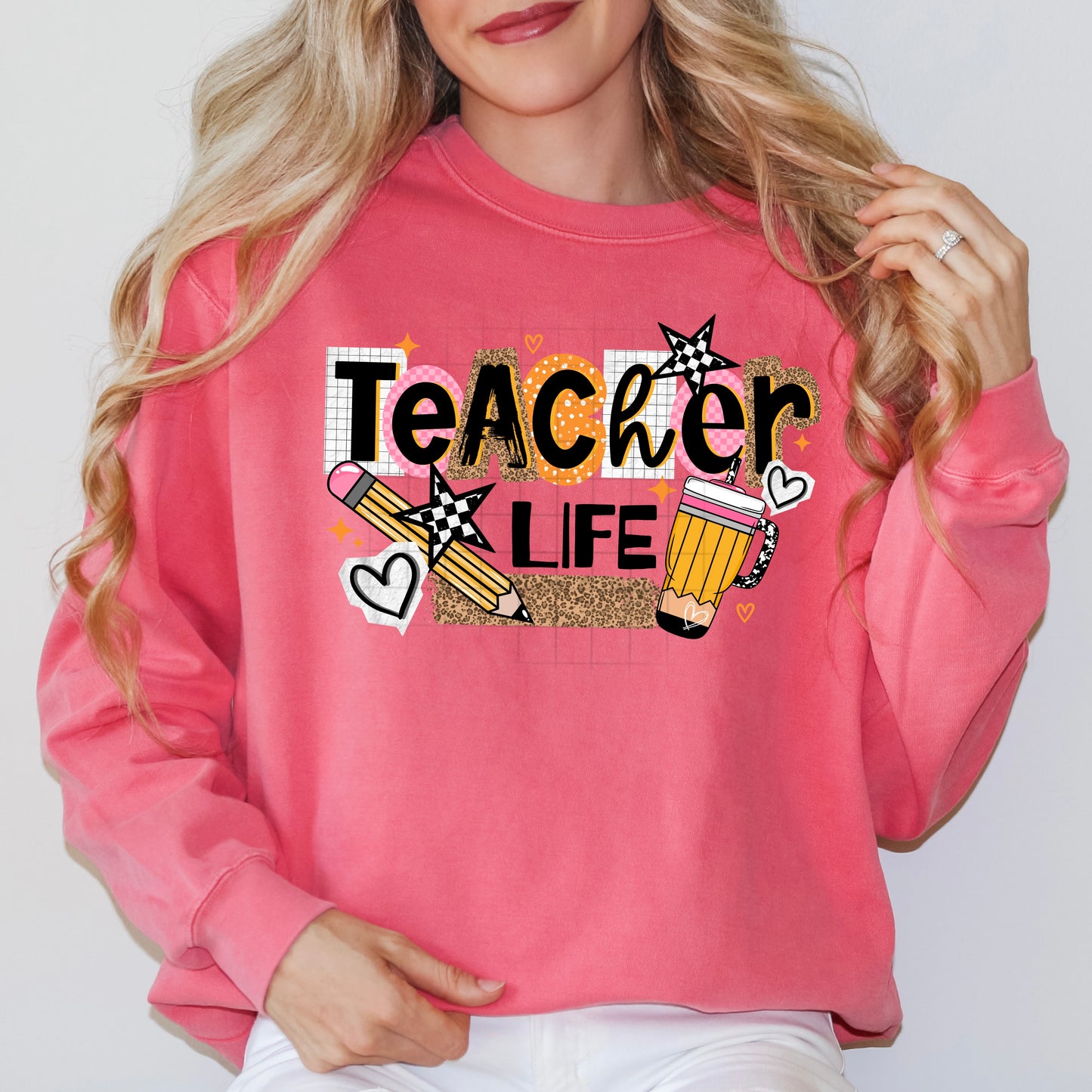 Teacher Life block letters tee