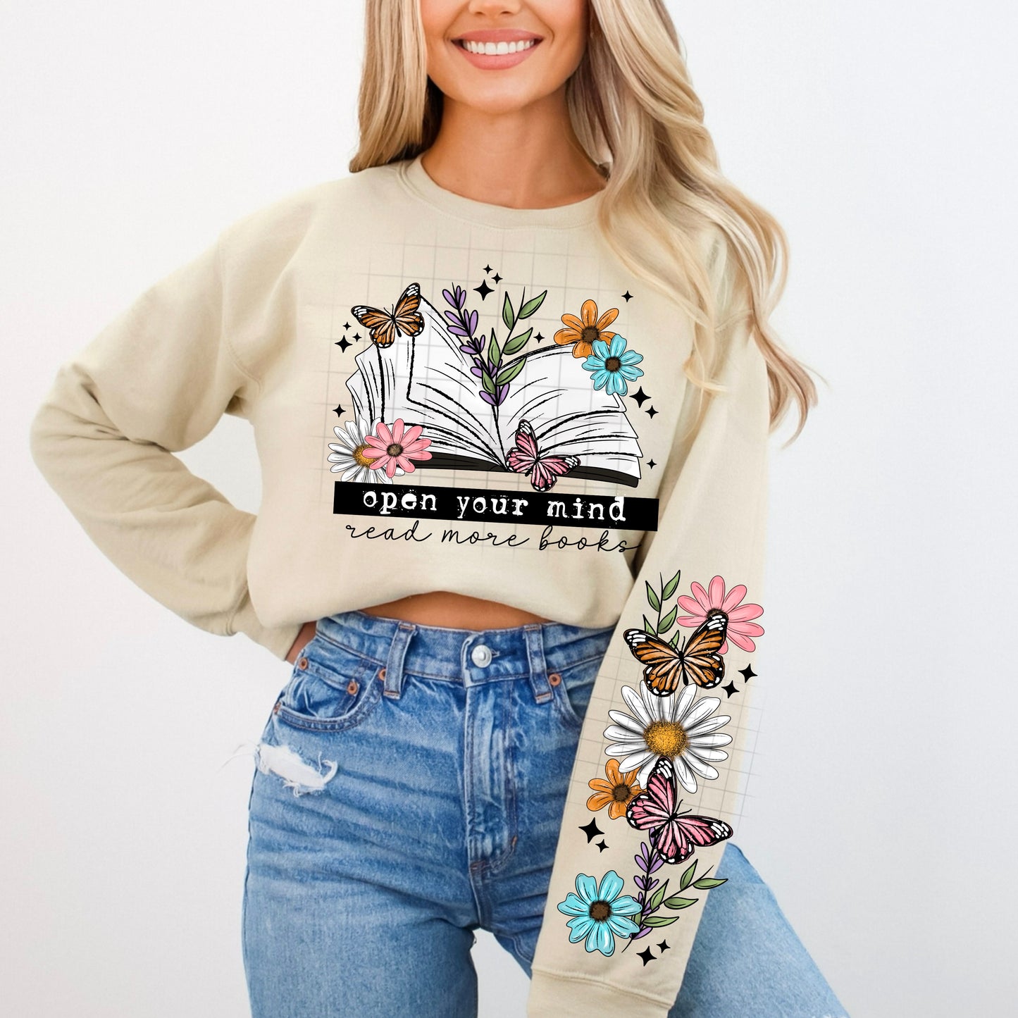 Open Your Mind Read More Books sweatshirt with sleeve designs