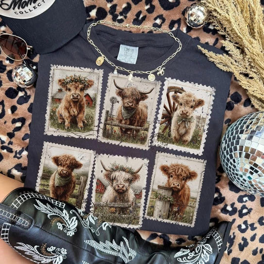 Highland Cow stamps tee