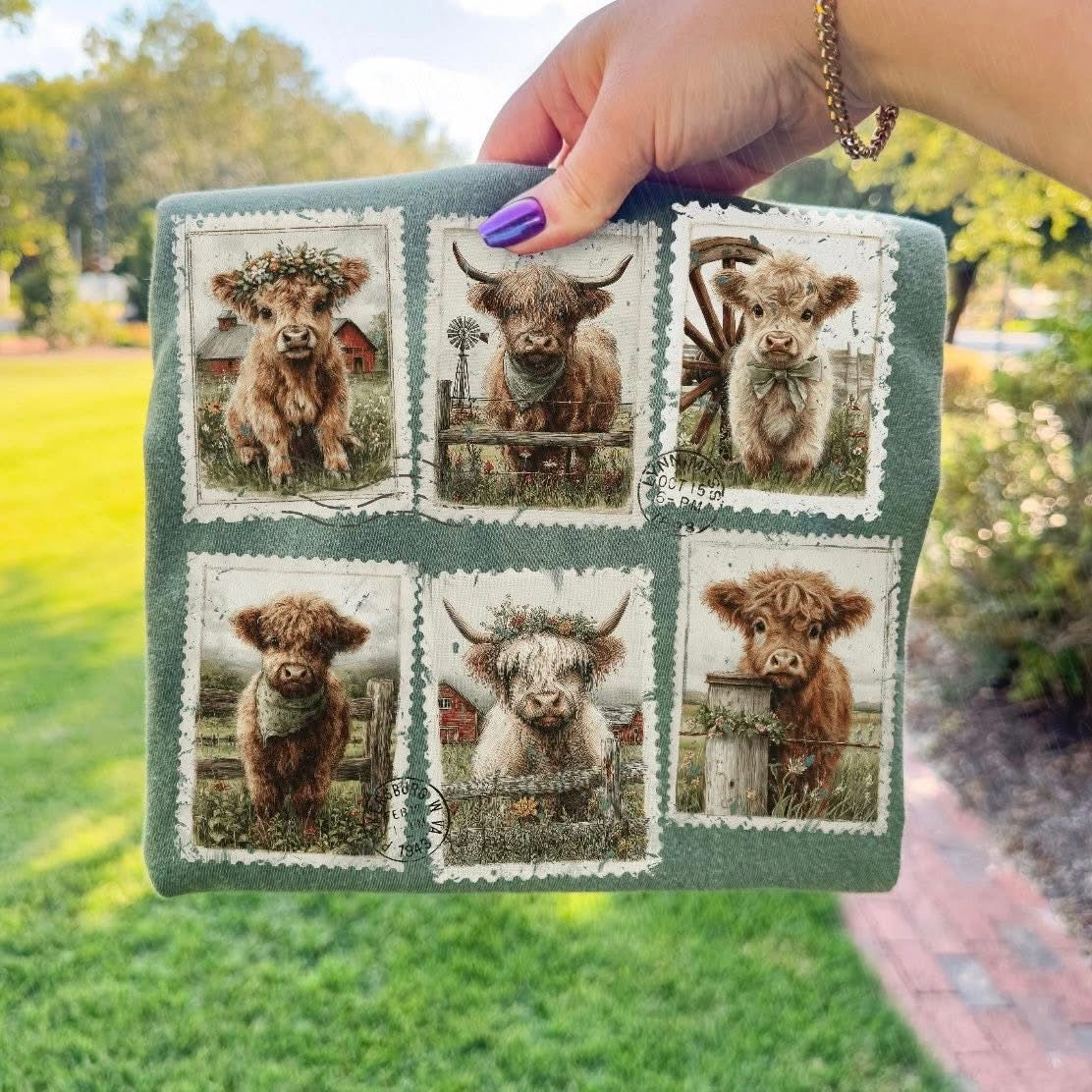 Highland Cow stamps tee