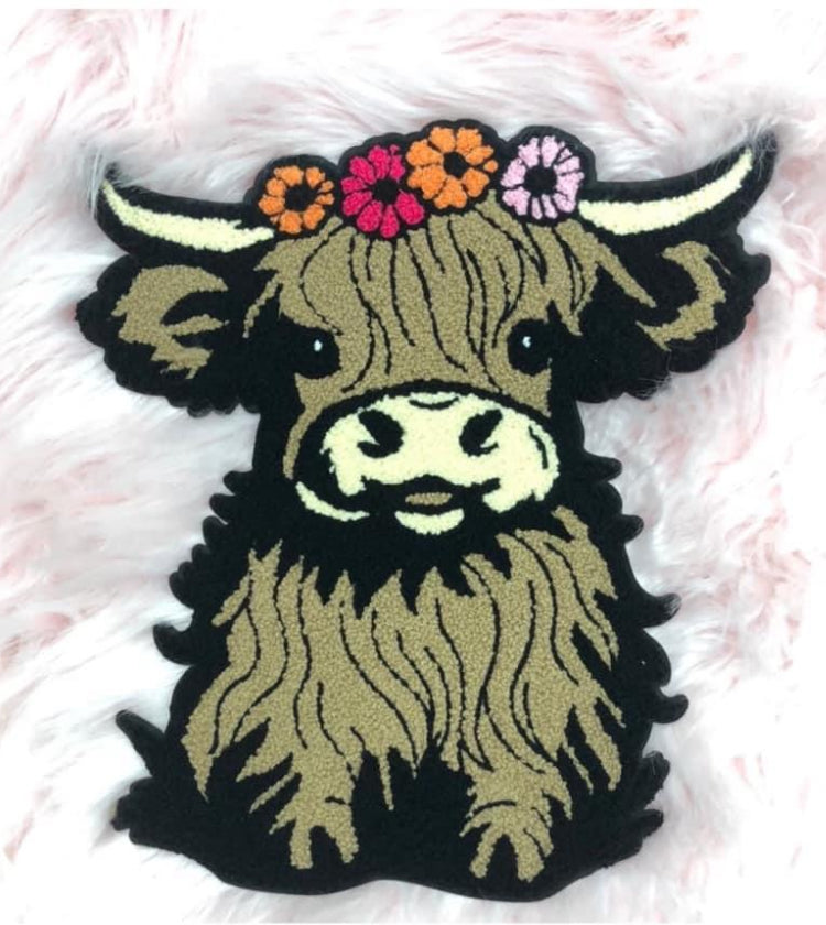 Floral Shaggy Cow Chenille Patch sweatshirt