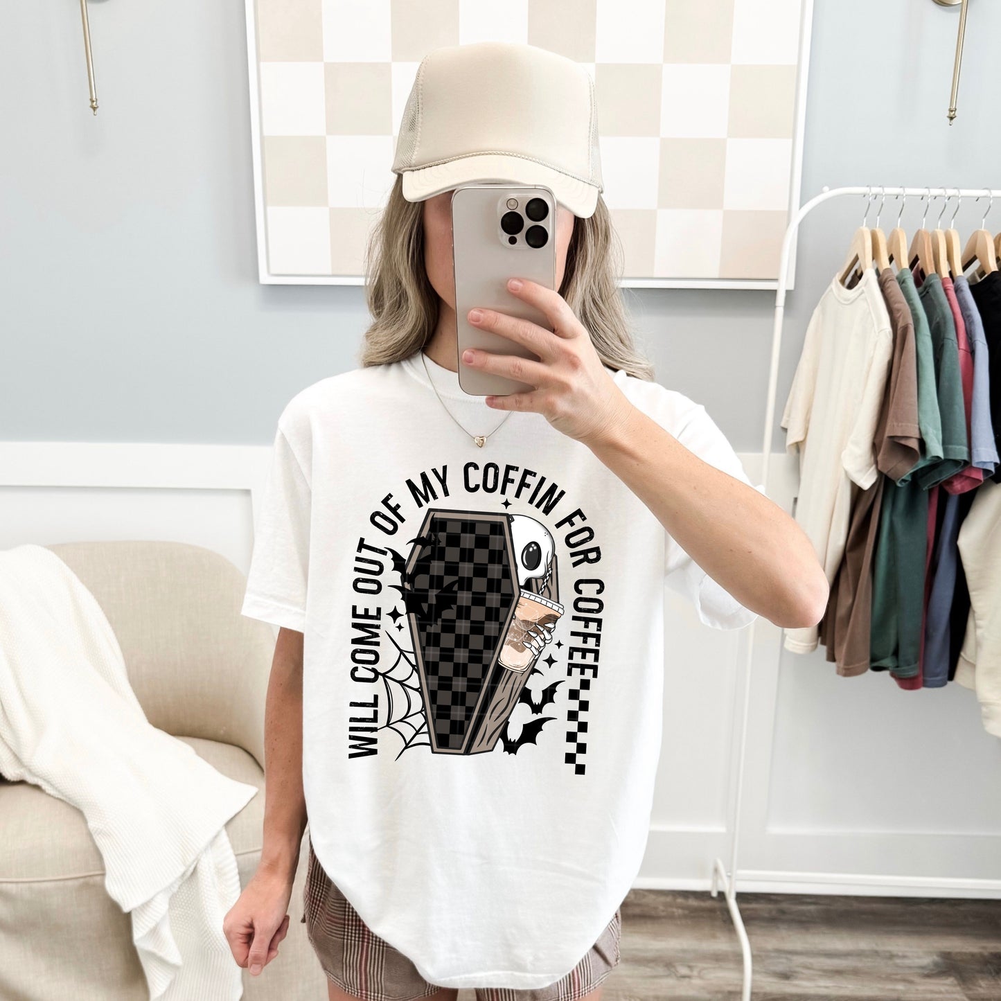 Will come out of my Coffin for Coffee tee (Black Ink)