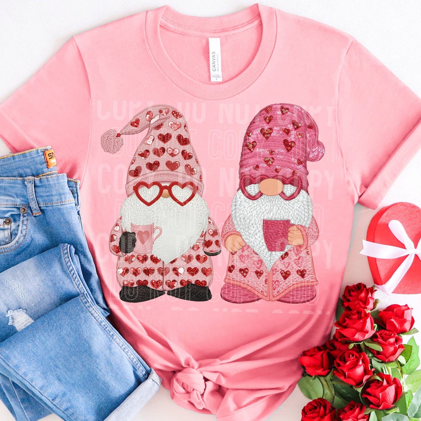 Valentine Gnomes faux yarn tee