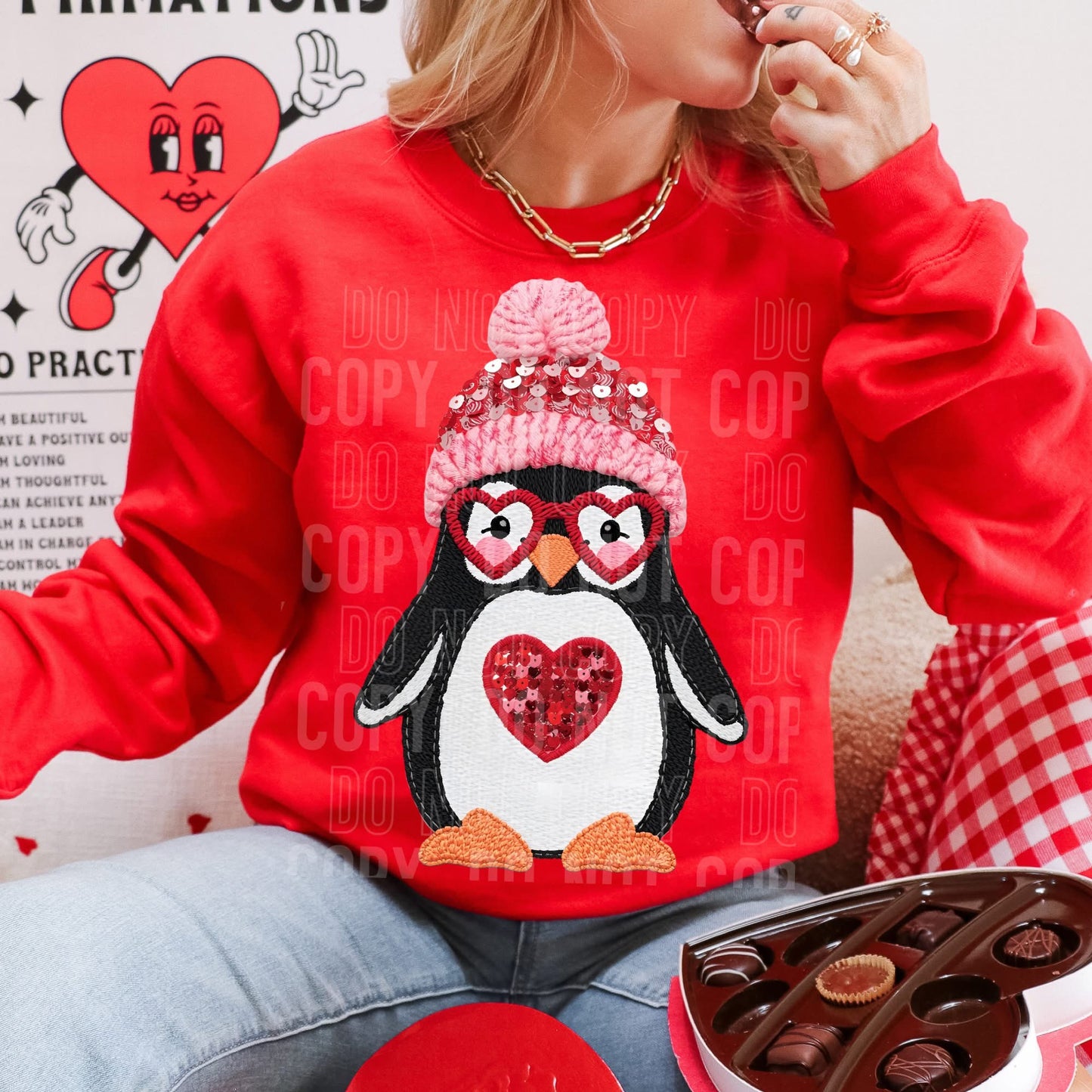 Valentine Penguin faux yarn tee