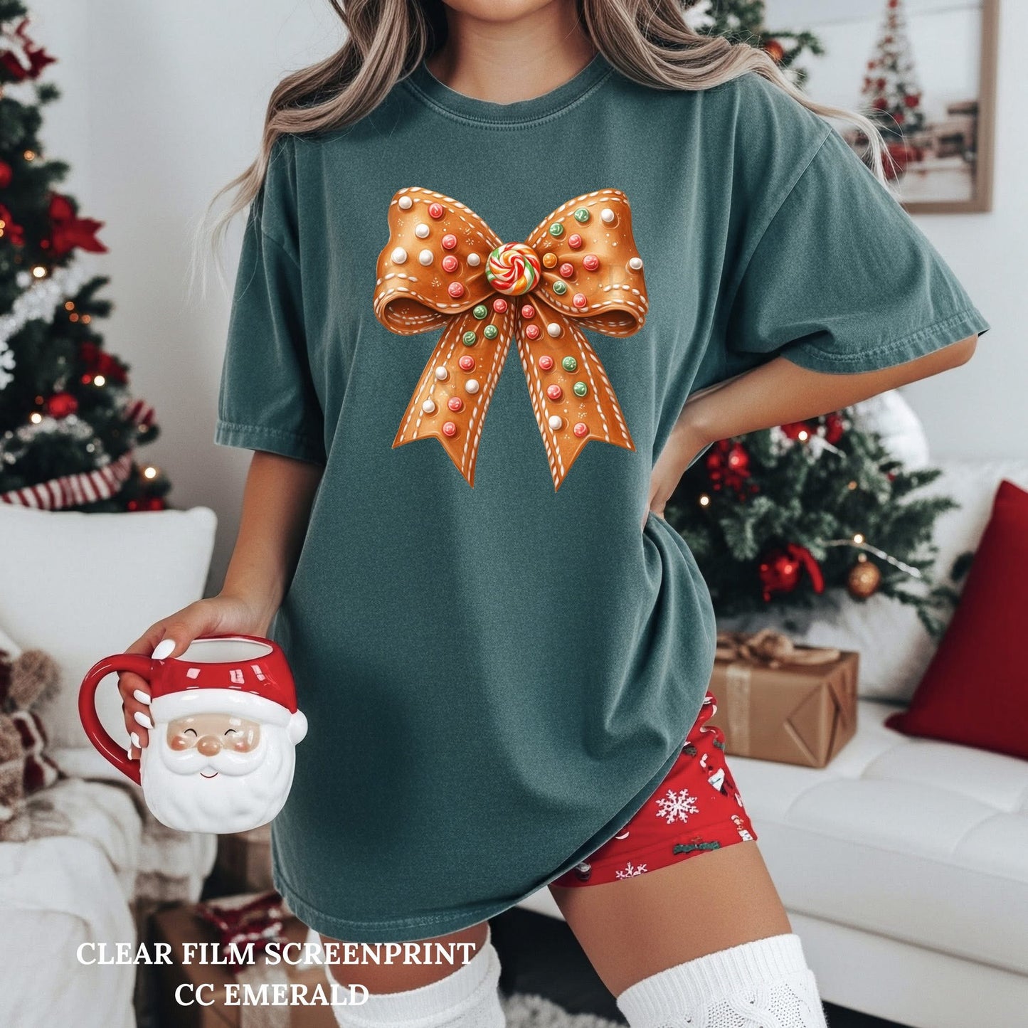 Gingerbread Buttons Bow tee