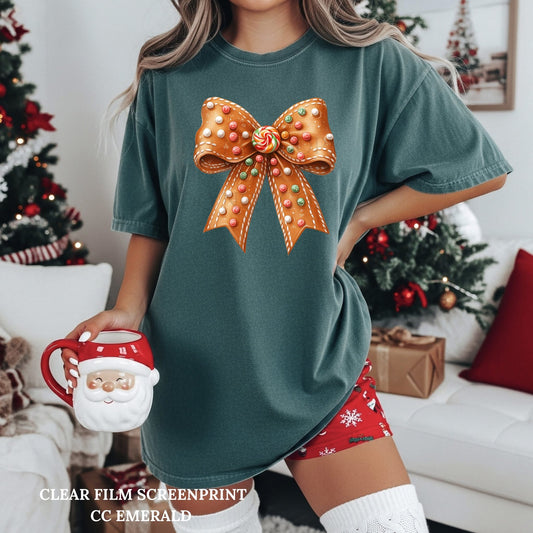 Gingerbread Buttons Bow tee