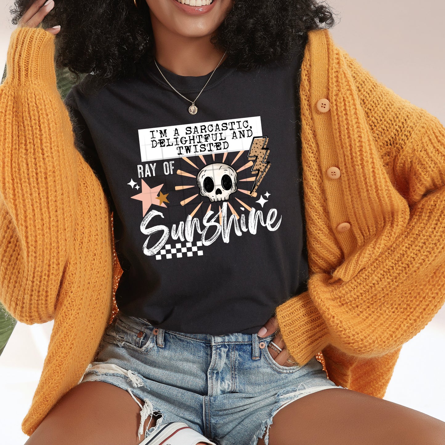 Twisted Ray of Sunshine tee (White Ink)