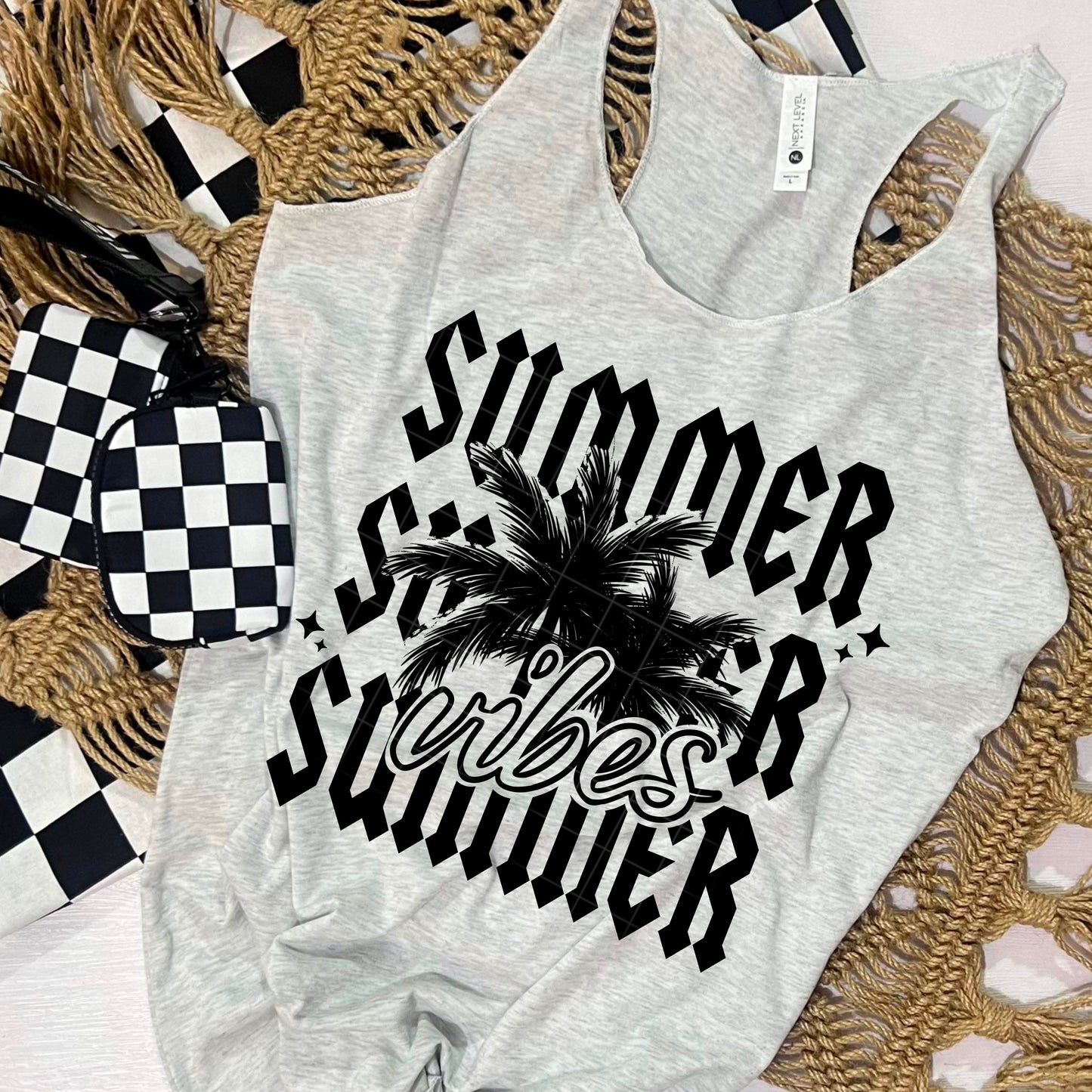 Stacked Summer Vibes palm trees tee (Black Ink)