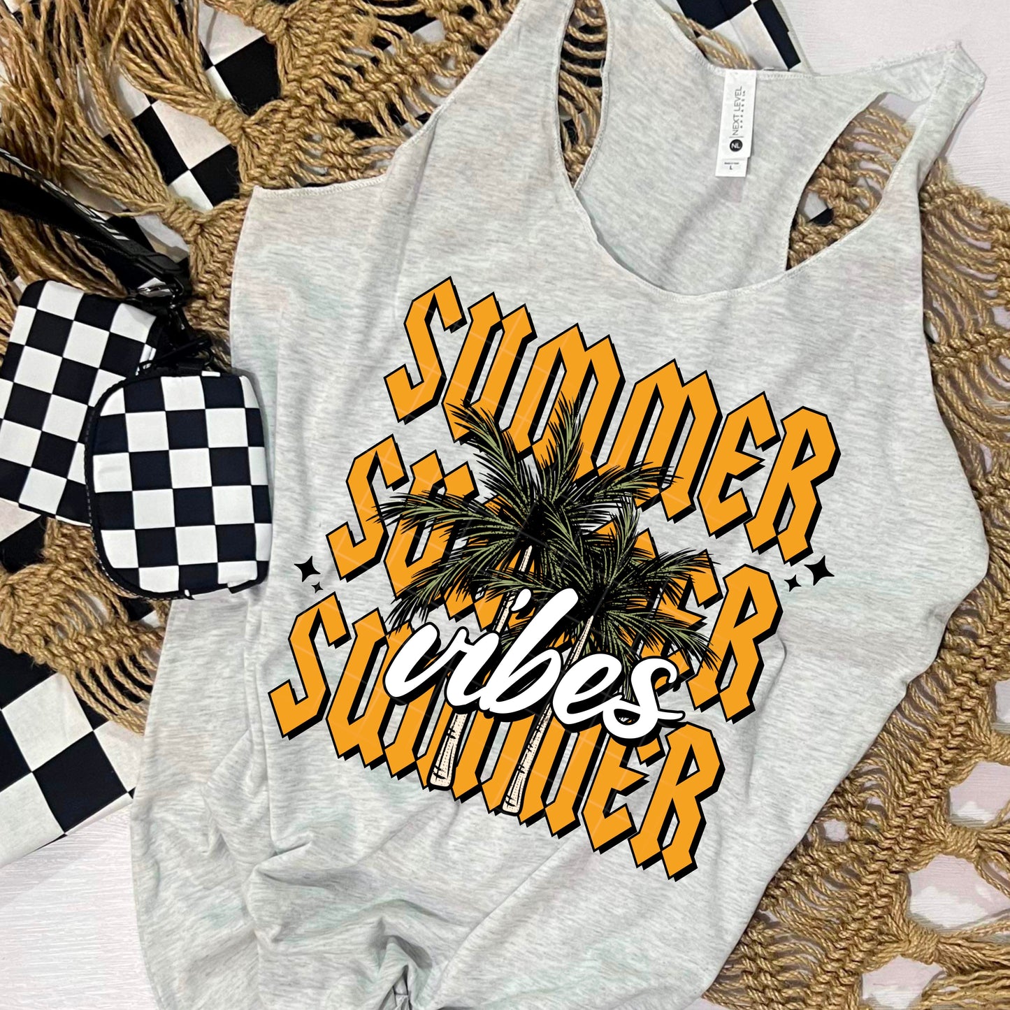 Stacked Summer Vibes palm trees tee