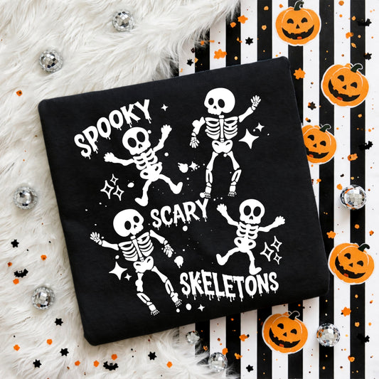 Spooky Scary Skeletons tee (White Ink)