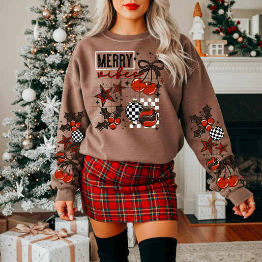 Merry Vibes sweatshirt with sleeve designs