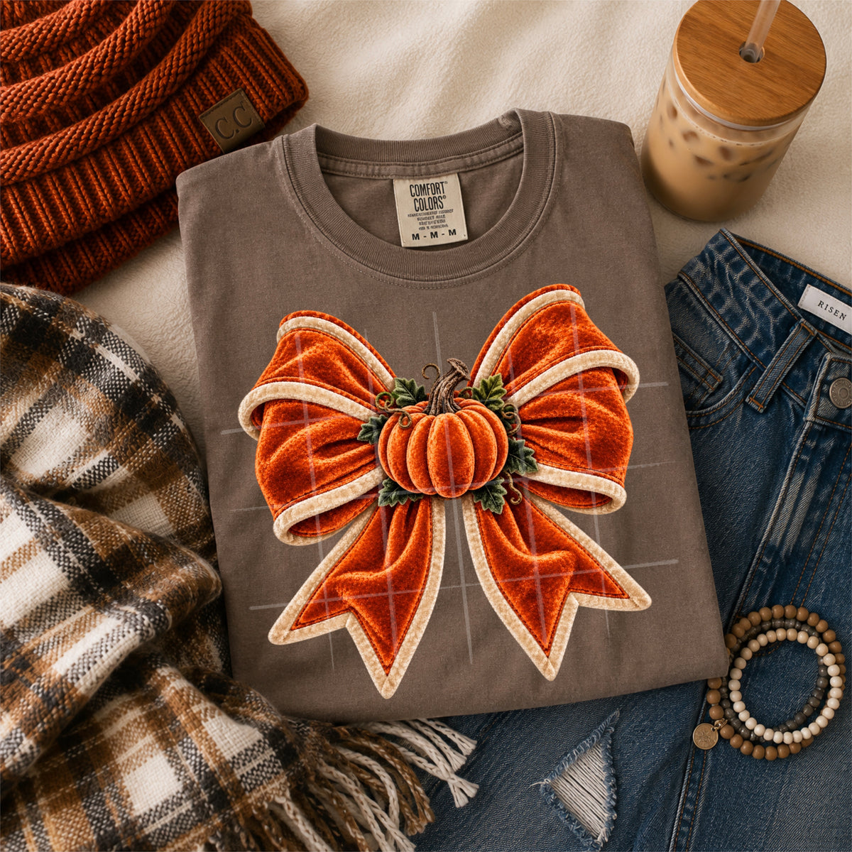 Velvet Bow with Pumpkin tee
