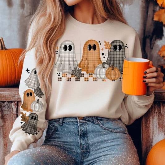 Plaid Fall Ghost Trio sweatsirt w/ sleeve design