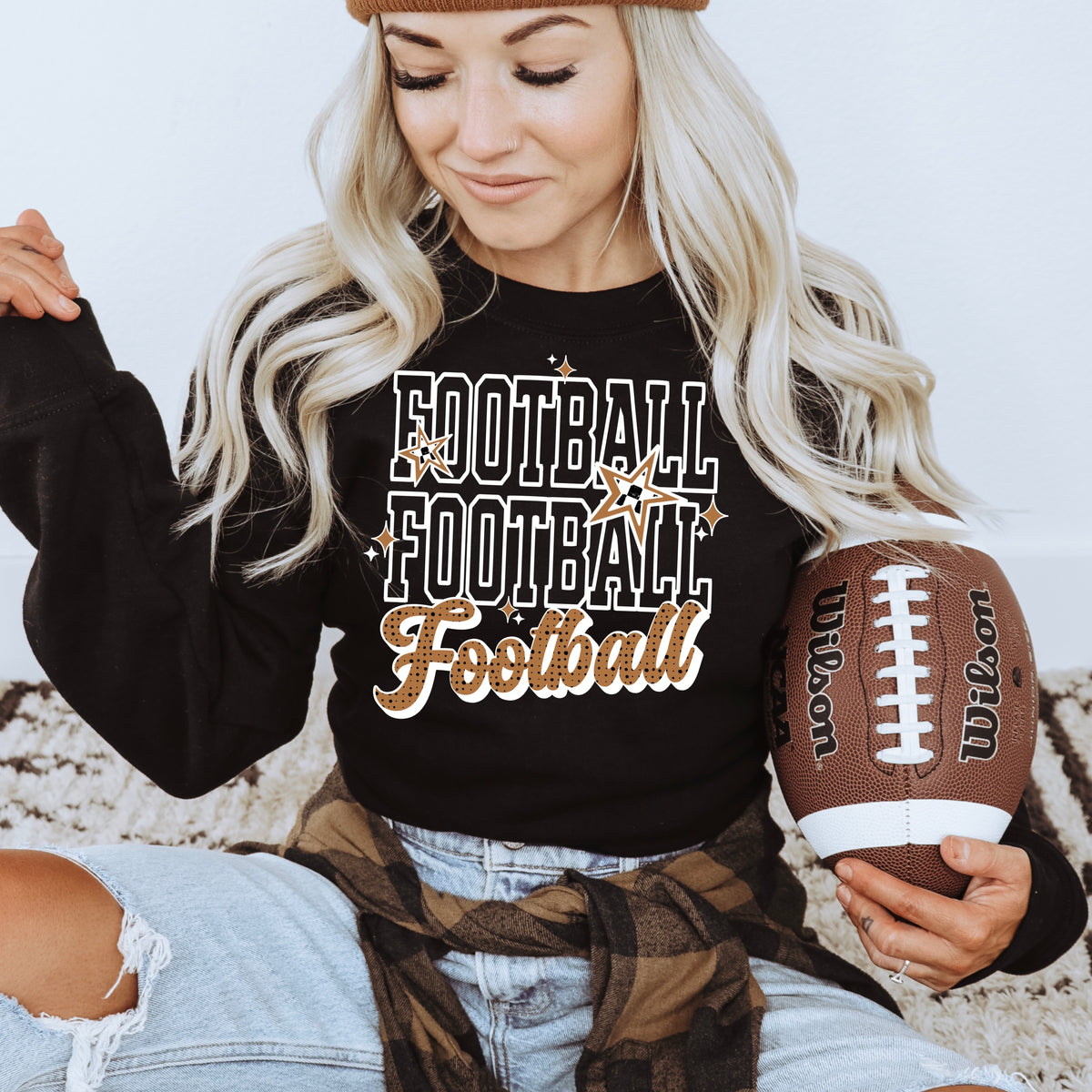 Triple Stack Football tee (White Ink)