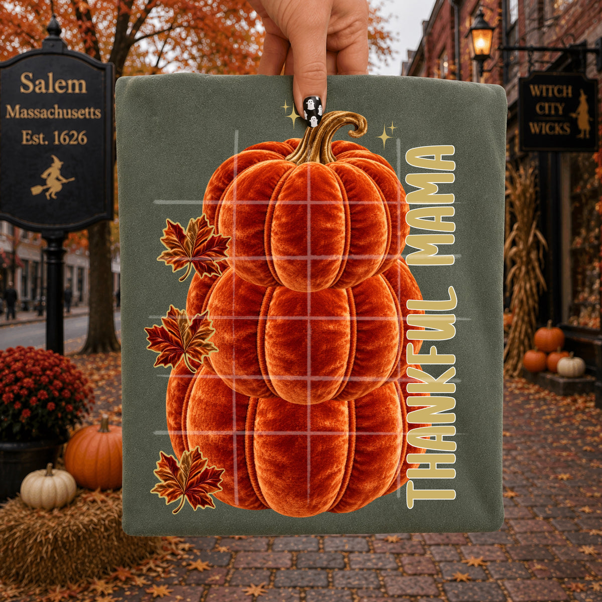Faux Velvet Pumpkin Stack - Thankful Mama