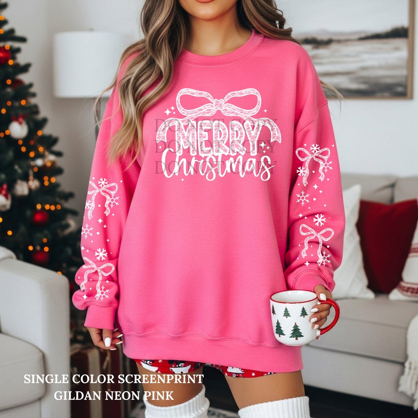 Faux lace Merry Christmas with Bow sweatshirt with sleeve designs