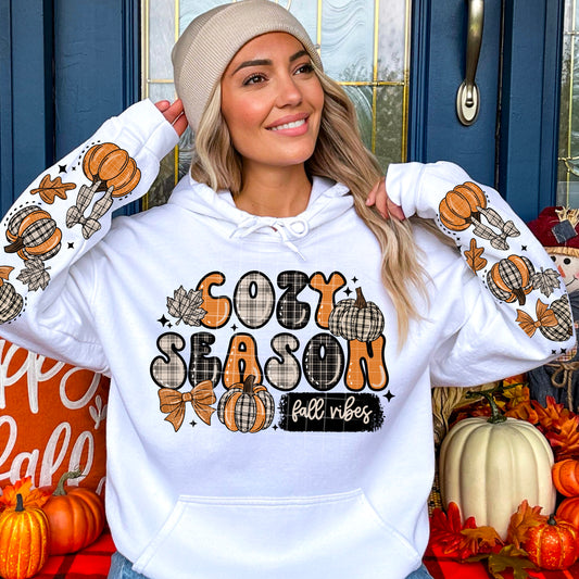 Cozy Season (plaid) sweatshirt with sleeve designs