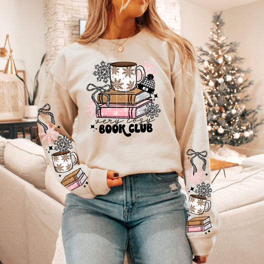 Very Cozy Book Club sweatshirt with sleeve designs