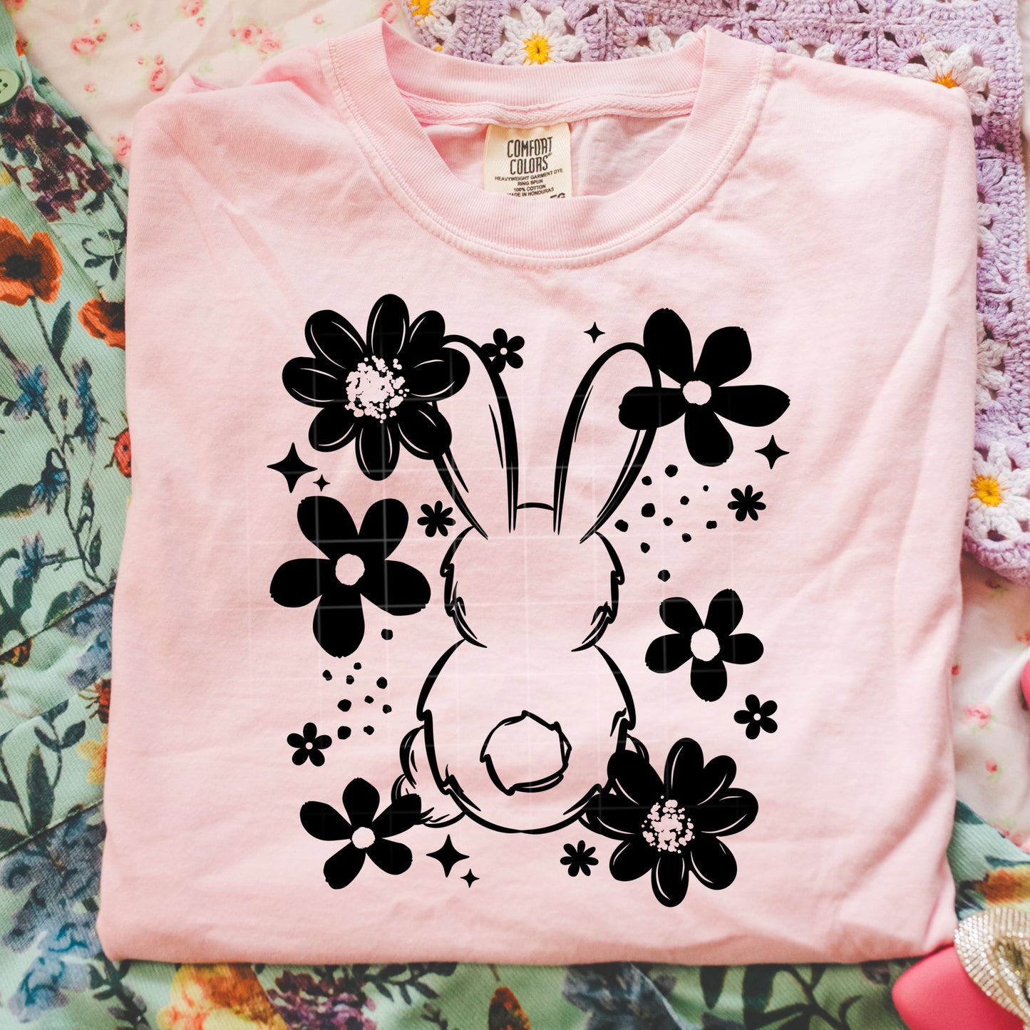 Black Floral Bunny tee